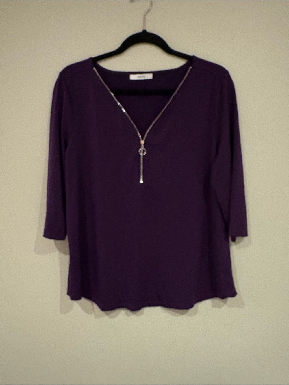 Ricki's Purple Zip-Front Three-Quarter Sleeve Top